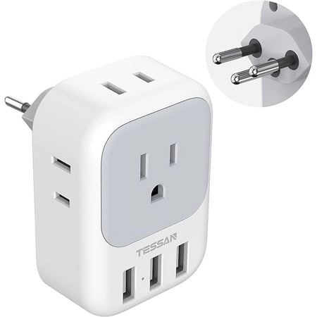 TESSAN Switzerland Power Adapter, Swiss Travel Adaptor with 4 Outlets 3 USB Charging Ports, Type J Plug for US to Switzerland, Liechtenstein, Rwanda