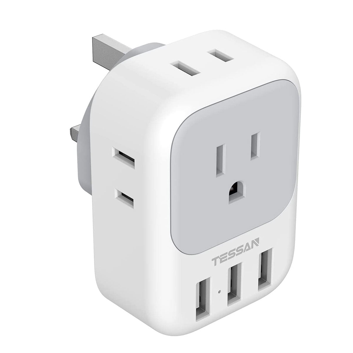 TESSAN Type G Plug Adapter,4 Electrical Outlet 3 USB Charger,3250W,13A,for British London Hong