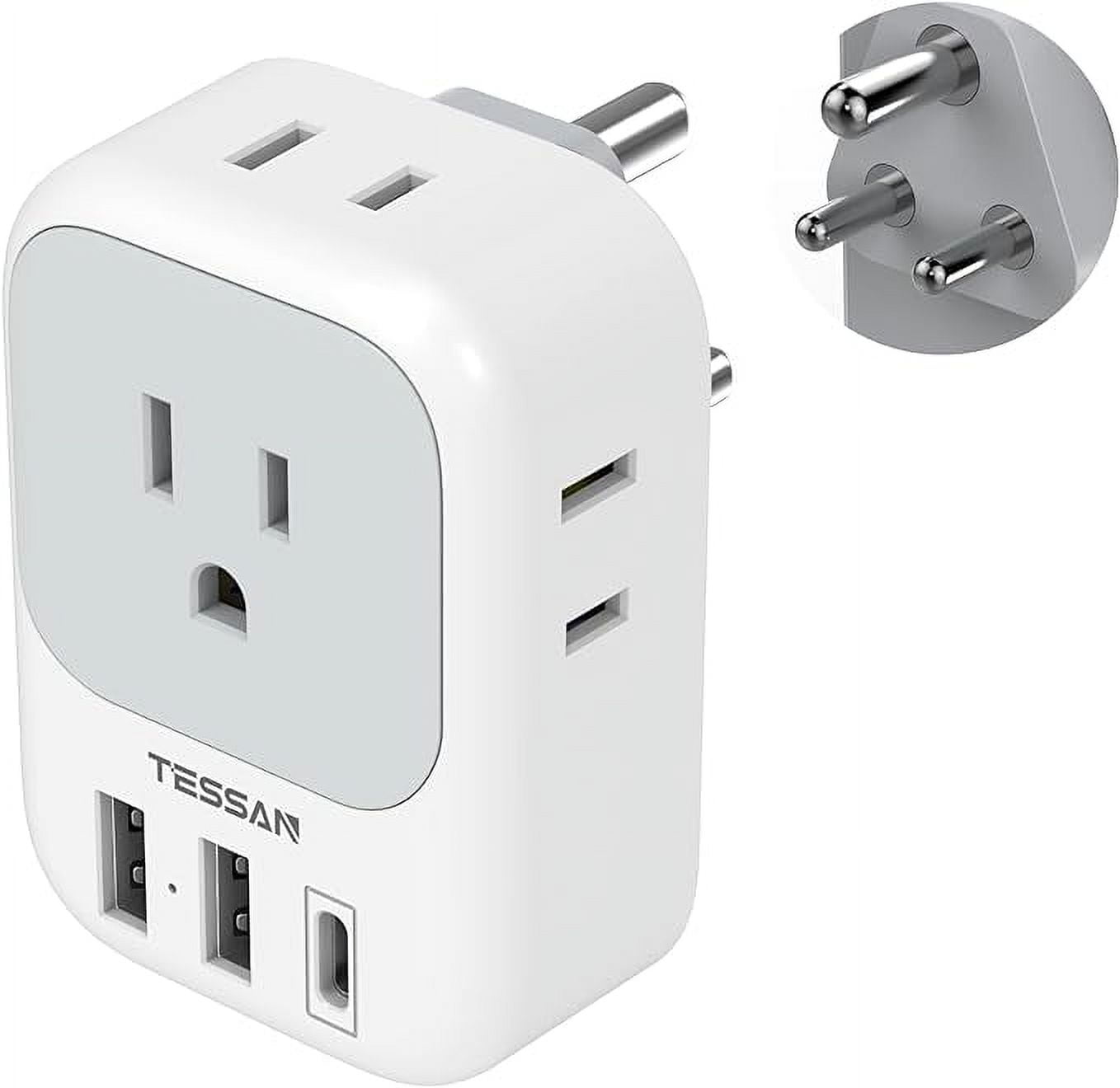 TESSAN US to India Plug Adapter, India Power Adapter with 4 American