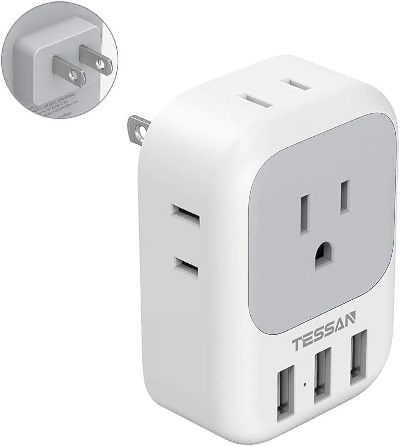 TESSAN Standard Electric US to Japan, 2 to 3 Prong Plug Adapter, 4 AC Outlets, 3 USB Ports for