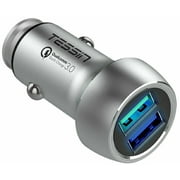 TESSIN Dual Port USB Car Charger 30W Qualcomm Quick Charge QC 3.0 Metal Cigarette Lighter Adapter Compatible with iPhone iPad Air Pro Samsung Galaxy Note and More