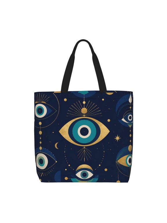 TEST_Abstract Evil Eye Geometric Zippered Tote Bag Large Capacity Shoulder Handbag for Shopping, Work, Travel