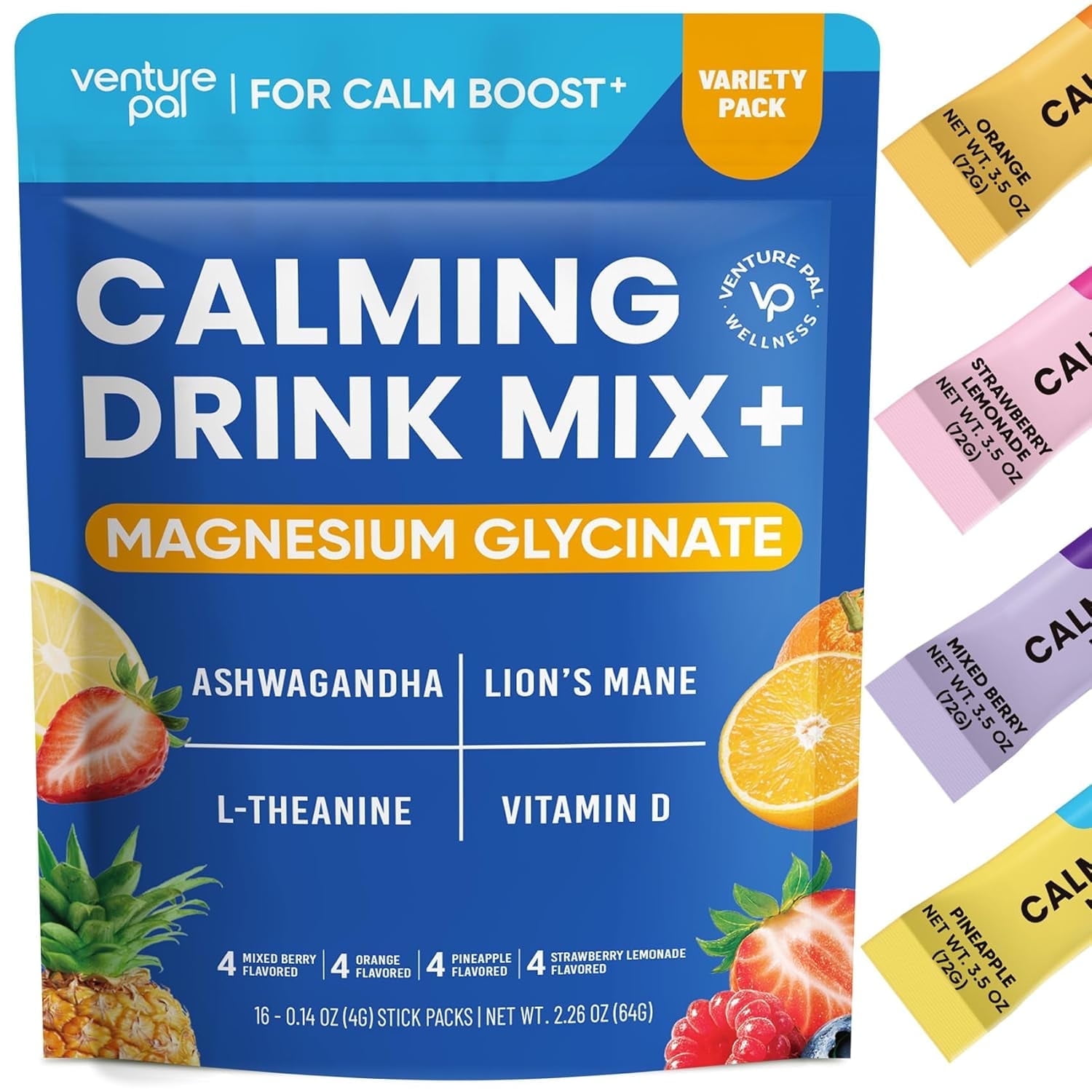 Venture Pal Calming Powdered Drink Mix, Magnesium Glycinate, Vegan