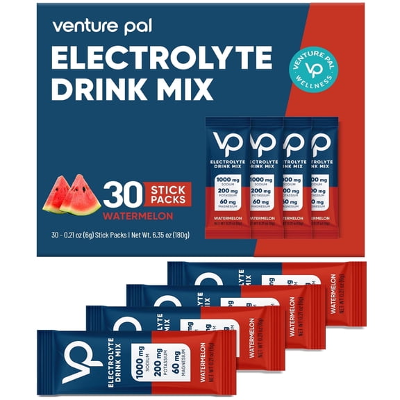 Venture Pal High Sodium Sugar Free Electrolytes Powder Packet - Hydration with Vitamin, Sodium & Potassium, Zero Calories, Vegan, Keto & Paleo Friendly Drink Mix