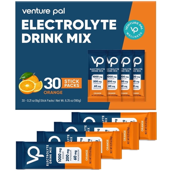 Venture Pal High Sodium Sugar Free Electrolytes Powder Packet - Hydration Packets with Vitamin, Sodium & Potassium | Zero Calories | Vegan, Keto & Paleo Friendly Electrolyte Drink Mix-30 Sticks