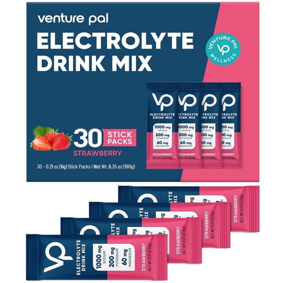 Venture Pal High Sodium Sugar Free Electrolytes Powder Packet - Hydration with Vitamin, Sodium & Potassium, Zero Calories, Vegan, Keto & Paleo Friendly 30 sticks