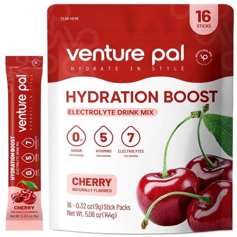 Venture Pal Sugar Free Electrolyte Powder Packets - Daily Drink Mix | 5 Vitamins & 7 Electrolytes| Keto Friendly | Non-GMO | Certified Vegan | 16 Sticks