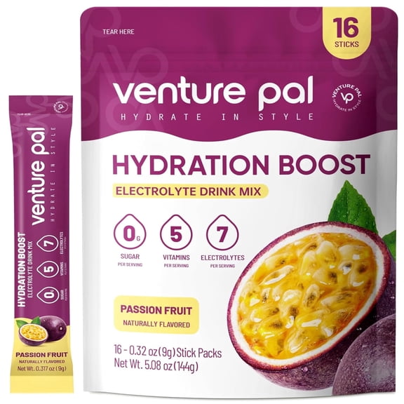 Venture Pal Sugar Free Electrolyte Powder Packets - Daily Drink Mix | 5 Vitamins & 7 Electrolytes| Keto Friendly | Non-GMO | Certified Vegan | 16 Sticks