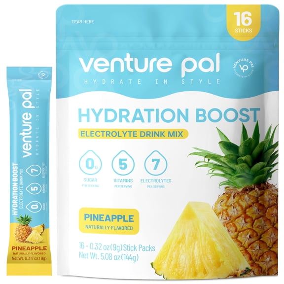 Venture Pal Sugar Free Electrolyte Powder Packets - Daily Drink Mix | 5 Vitamins & 7 Electrolytes| Keto Friendly | Non-GMO | Certified Vegan | 16 Sticks