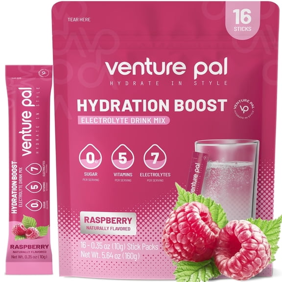 Venture Pal Sugar Free Electrolytes Powder Packets - Daily Hydration Packets | 5 Vitamins & 7 Electrolytes | Certified Vegan, Keto, Non-GMO | 16 Sticks