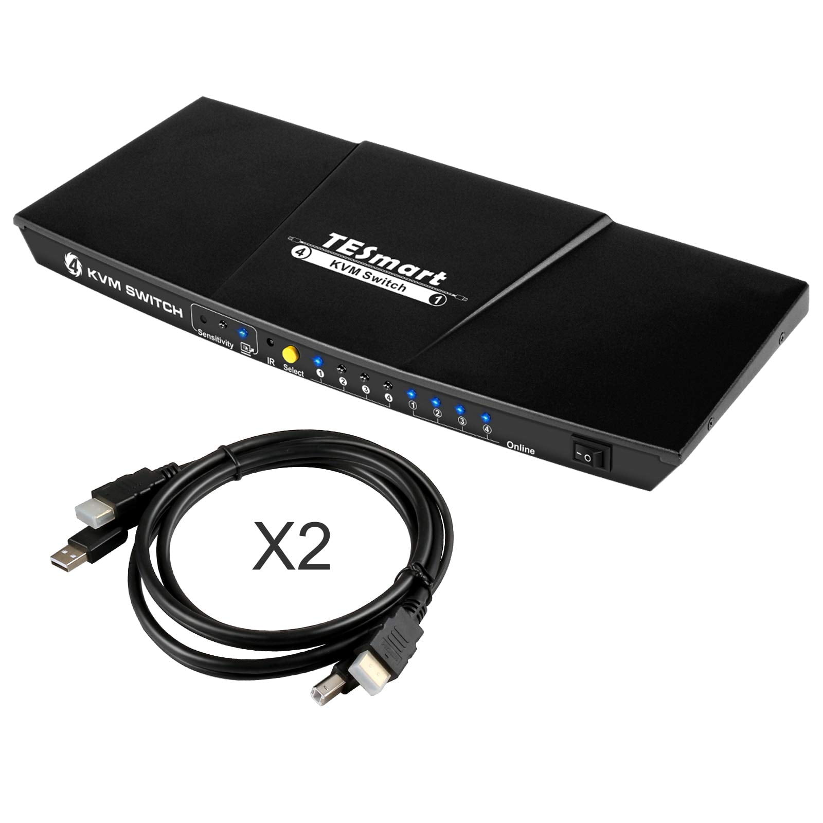 TESmart 4 Port HDMI KVM Switch, Support 4K30Hz RGB 444, USB 2.0 Hub