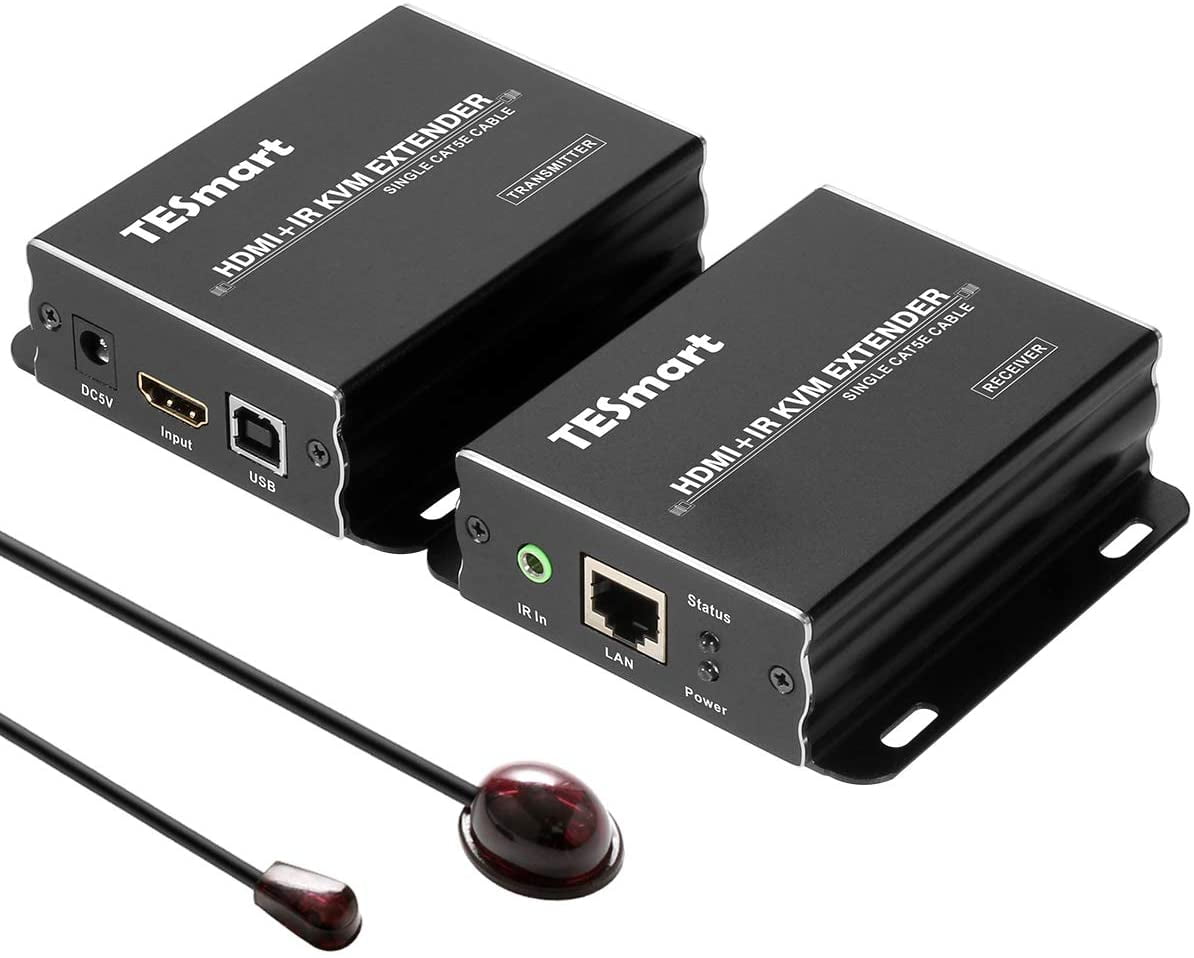 TESmart 60M HDMI KVM Extender Over Cat5e/6 with IR HDMI Extender Up to 200 Feet Support EDID 10.2 Gbps 1080P@60Hz