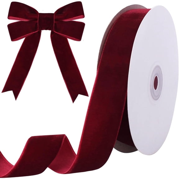 TETOU 1 Inch 10 Yards Burgundy Velvet Ribbon,Velvet Christmas Ribbon for Gift Wrapping Crafts Bow Wreath Holiday Decorations