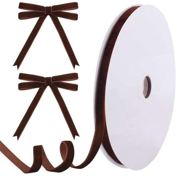 TETOU 3/8 Inch 25 Yards Brown Velvet Ribbon,Velvet Christmas Ribbon for Gift Wrapping Crafts Bow Wreath Holiday Decorations