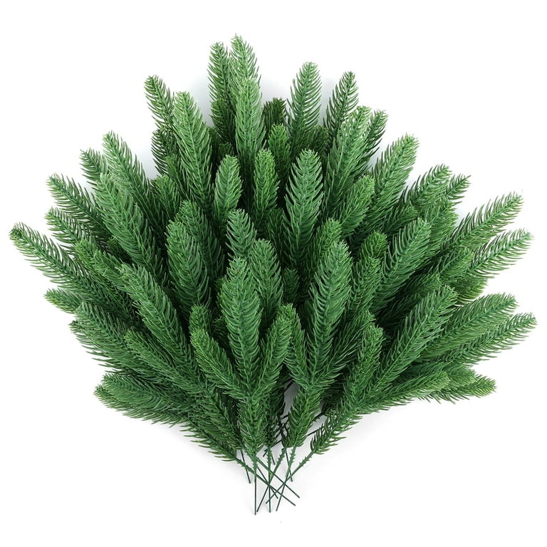 TETOU 100pcs Christmas Artificial Norfolk Pine Branches Green Cedar Sprigs  Needle Garland DIY Wreath Home Decor