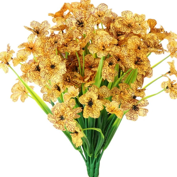 TETOU 12 Bundles Violets Artificial Flowers Outdoor UV Resistant Fake Flowers (Yellow)