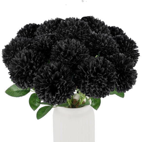 TETOU 12 Pcs Black Artificial Chrysanthemums Flowers,Fake Silk Mums Flowers for Fall Autumn Halloween Home Indoor Floral Arrangement Table Centerpiece Decorations