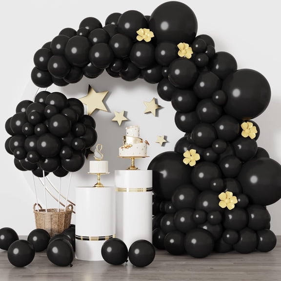 TETOU 129Pcs Black Ballons, Latex Party Balloons, Different Sizes 18/12/10/5 Inch Party Balloon Kit for Birthday Party Graduation Baby Shower Wedding Balloon Decoration - Black