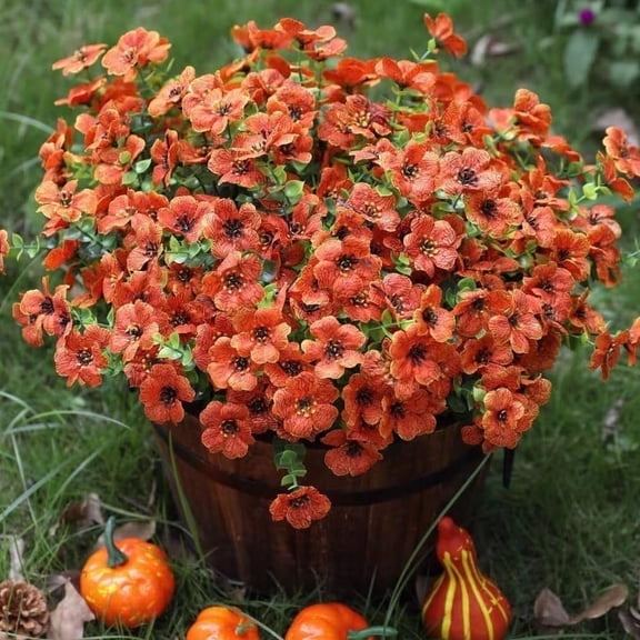 TETOU 12Pcs Artificial Plants Flowers, 13.8*7.5" Fake Silk Colorful Daisy Eucalyptus, UV Resistant Fake Flowers with Plastic Plants for Outside Home Porch Patio Window Yard Decor, Orange