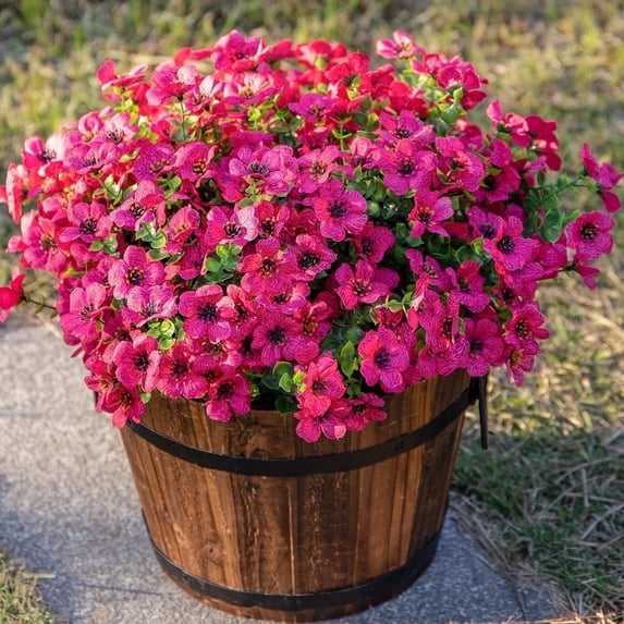 TETOU 12Pcs Artificial Plants Flowers, 13.8*7.5" Fake Silk Colorful Daisy Eucalyptus, UV Resistant Fake Flowers with Plastic Plants for Outside Home Porch Patio Window Yard Decor, Rose Red