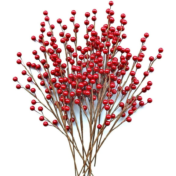 TETOU 12pcs Artificial Red / Black Berry Stems 13.5" Fake Holly Berry Picks Christmas Tree DIY Wreath Crafts Home Decor