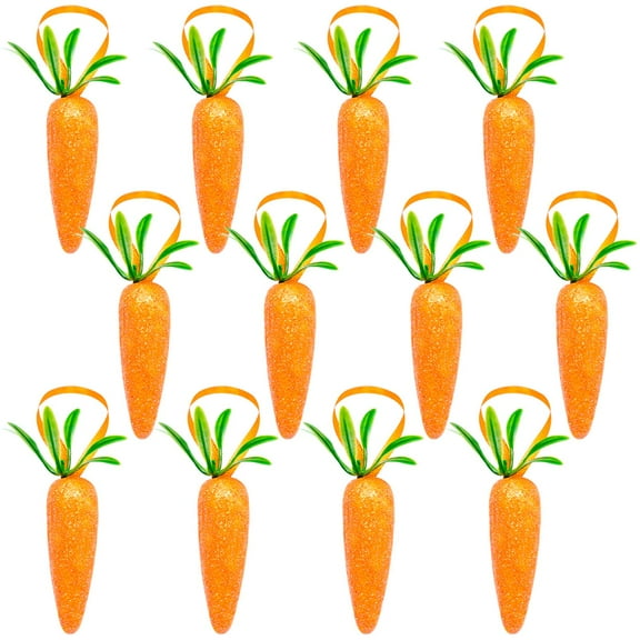 TETOU 12pcs Easter Carrot Hanging Ornaments Premium Foam Glitter Artificial Carrots for Easter Decoration