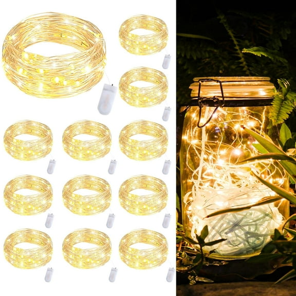 TETOU 12pcs Fairy Lights Battery Operated 7.2ft 20 LED Waterproof Mini String Light Mason Jar Wedding Home Decor