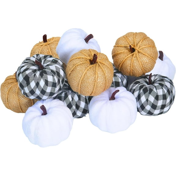 TETOU 12pcs Mixed Artificial Fake Harvest Pumpkins for Fall Wedding DIY Garland Thanksgiving Halloween Decoration