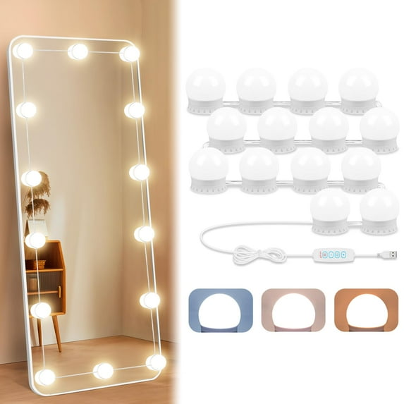 TETOU 14 LED Vanity Lights for Mirror 10 Level Brightness Adjustable USB Cable Makeup Dressing Room Bathroom Dimmable Light Bulbs