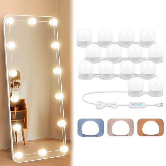 TETOU 14 LED Vanity Lights for Mirror 10 Level Brightness Adjustable USB Cable Makeup Dressing Room Bathroom Dimmable Light Bulbs