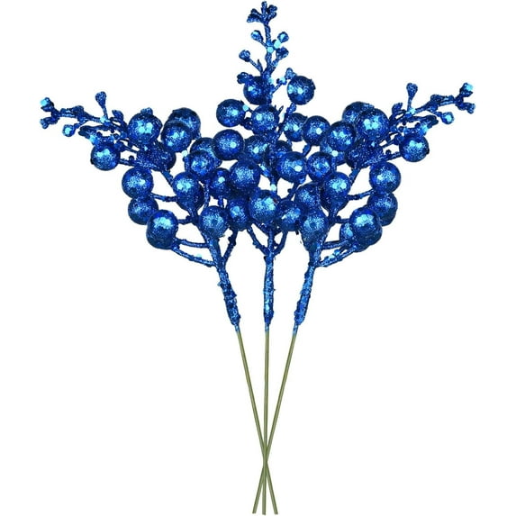 TETOU 14 Packs Dark Blue Christmas Glitter Berries Stems,7.8 Inch Artificial Christmas Picks for DIY Xmas Tree Wreath Garland Holiday Home Indoor Winter Decoration