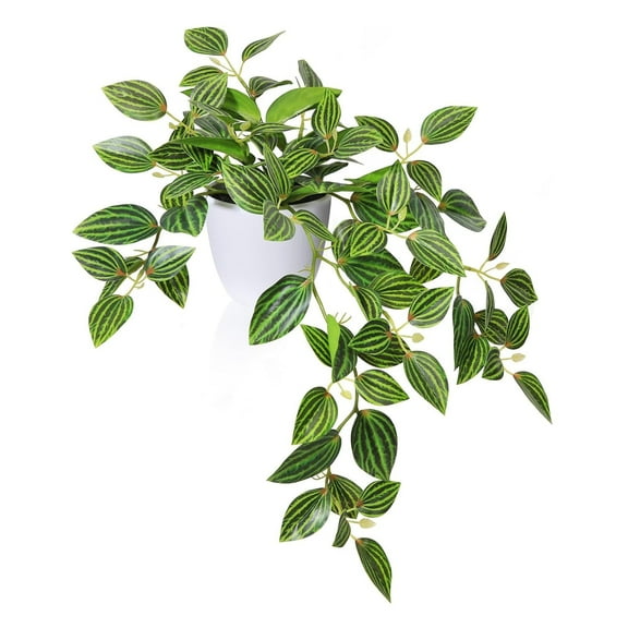 TETOU 15.7" Hanging Vine Plant with Pot Artificial Watermelon Greenery Leaves Faux Plant for Home