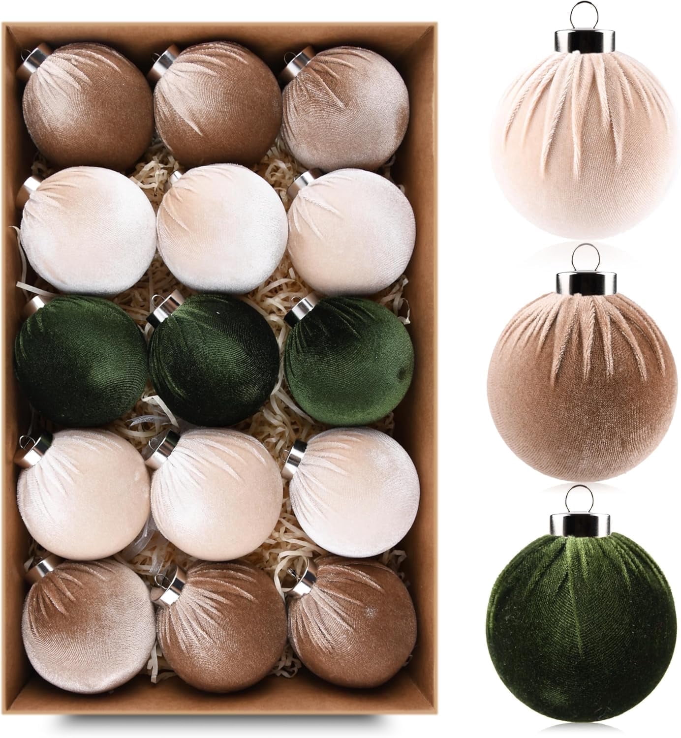 TETOU 15pcs Christmas Tree Ornaments,3.15 inch Multicolor Green Brown ...