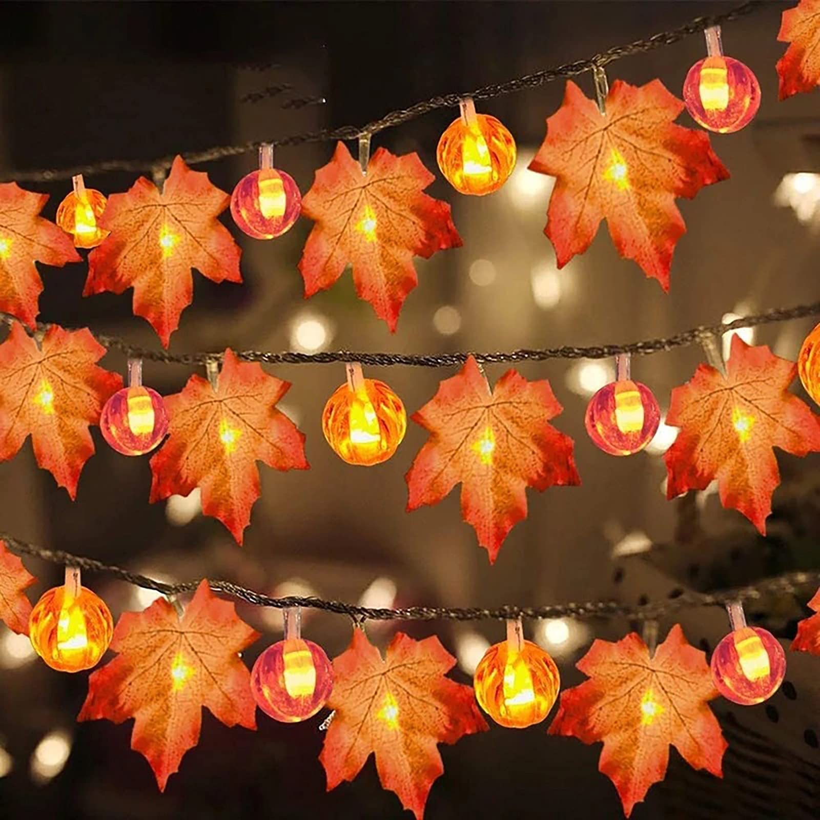 2 Pack Double-Layer Fall Maple Leaves String Lights 20FT 40