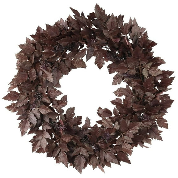 TETOU 1pc 24" Artificial Cimicifuga Wreath,Fall Faux Plum Cimicifuga Ramosa Leaf Wreath for Autumn Harvest Halloween Home Door Wall Farmhouse Mantel Decor