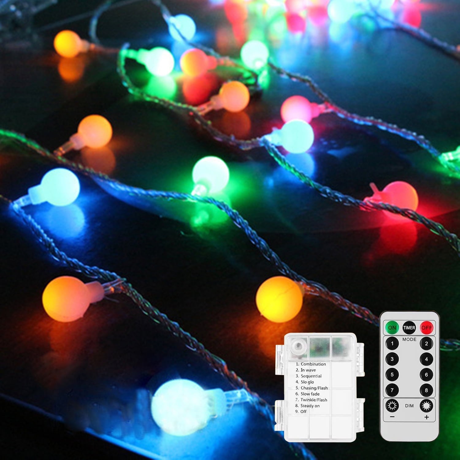 TETOU 1pc 30FT 60LED Battery Operated Globe String Lights, 8 Mode ...