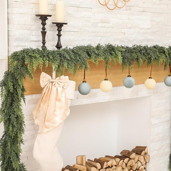 TETOU 2pc 9ft Christmas Cedar Garland,Artificial Realistic Cedar Pine Needles Greenery Garland for Christmas Holiday Winter Wall Mantle Fireplace Table Indoor Decor