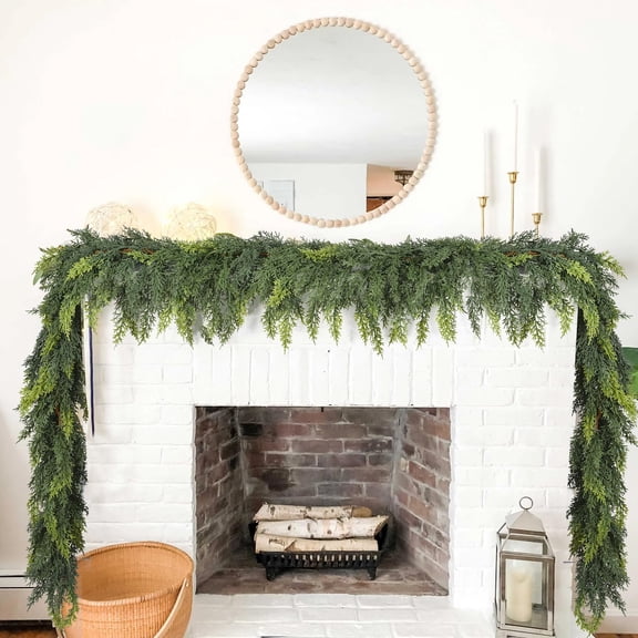 TETOU 2pc 9ft Christmas Cedar Garland,Artificial Realistic Cedar Pine Needles Greenery Garland for Christmas Holiday Winter Wall Mantle Fireplace Table Indoor Decor