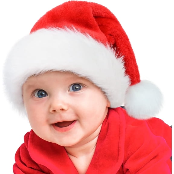 TETOU 1pc Christmas Hat for Baby,Red and White Fur Plush Velvet Santa Hat for Infant Baby Christmas New Year Festive Party Decoration