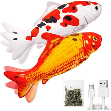TETOU 2 Pack 11" Interactive Fish Cat Toys Flopping Fish with SilverVine and Catnip Moving Cat Kicker Cat Toys for Indoor Cats Puppy Play Chase Exercise Activity
