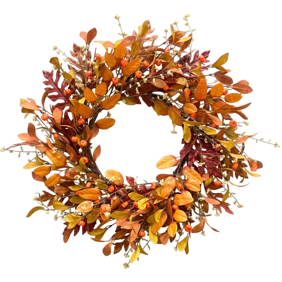 TETOU 20.5" Fall Wreaths for Front Door, Artificial Pumpkin Maple Leaves Harvest Autumn Wreath with Eucalyptus Leaves for Fall Thanksgiving Halloween Door Wall Porch Indoor Outdoor Decoratioin