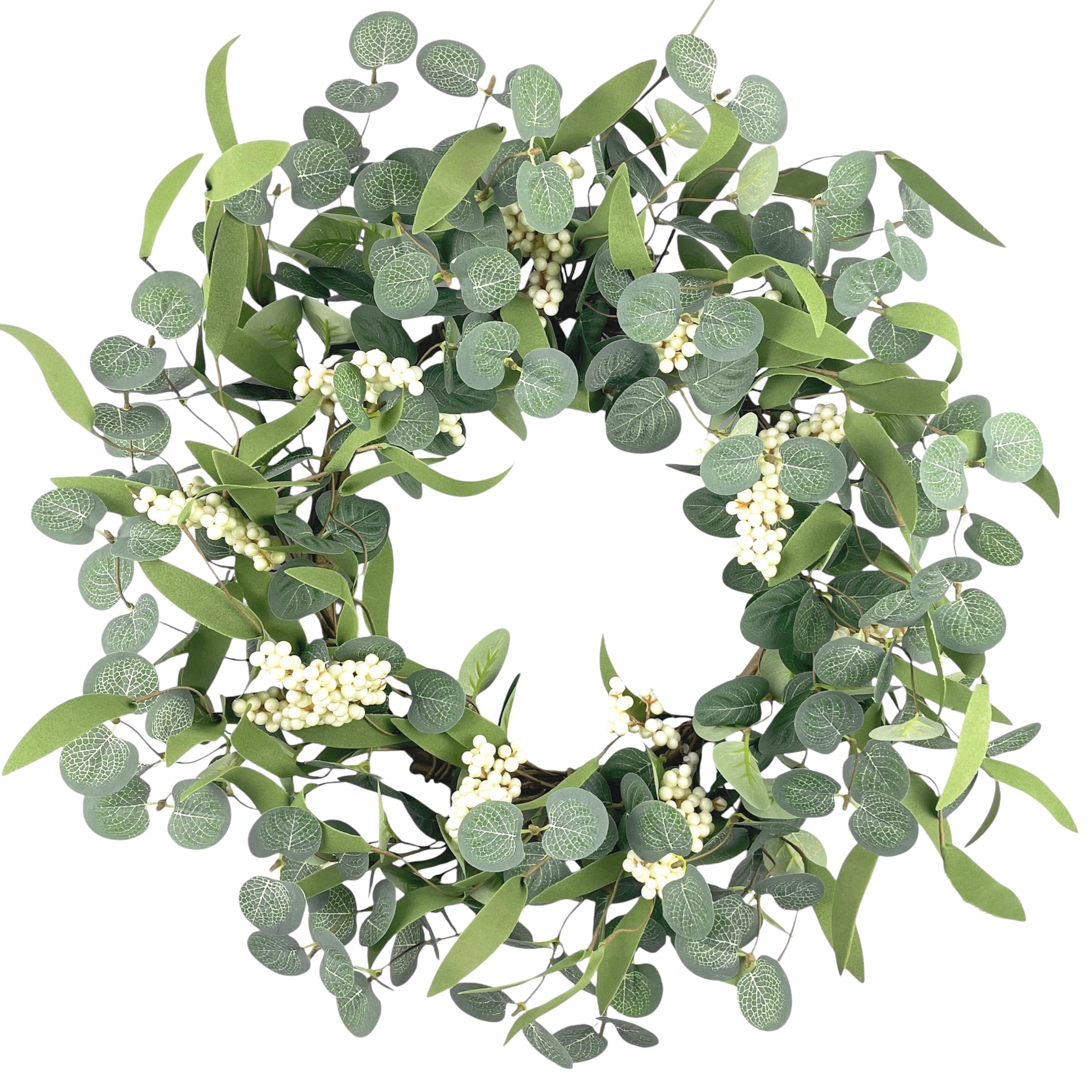 TETOU 20.5" Artificial Wreath, Eucalyptus Wreath, Spring Summer Wreath for Front Door Outside Farmhouse Decor Eucalyptus Wreath Window Hanging Wall Party Decorations