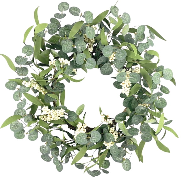 TETOU 20.5" Artificial Wreath, Eucalyptus Wreath, Spring Summer Wreath for Front Door Outside Farmhouse Decor Eucalyptus Wreath Window Hanging Wall Party Decorations