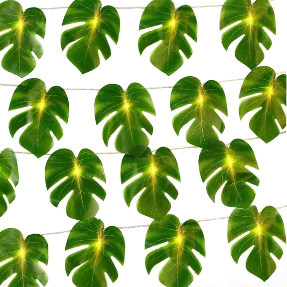 TETOU 20 LED Monstera Leaf String Lights 9.8ft Tropical Artificial Rattan Palm Leaves Wall Hanging Vine Leaf Summer Outdoor Indoor Home Garden Hawaiian Luau Party Jungle Beach Theme Decor
