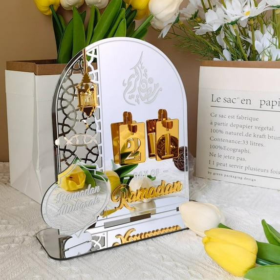 TETOU 2025 Acrylic Ramadan Advent Calendar Eid Mubarak Countdown Calendar DIY Table Home Decoration - Silver