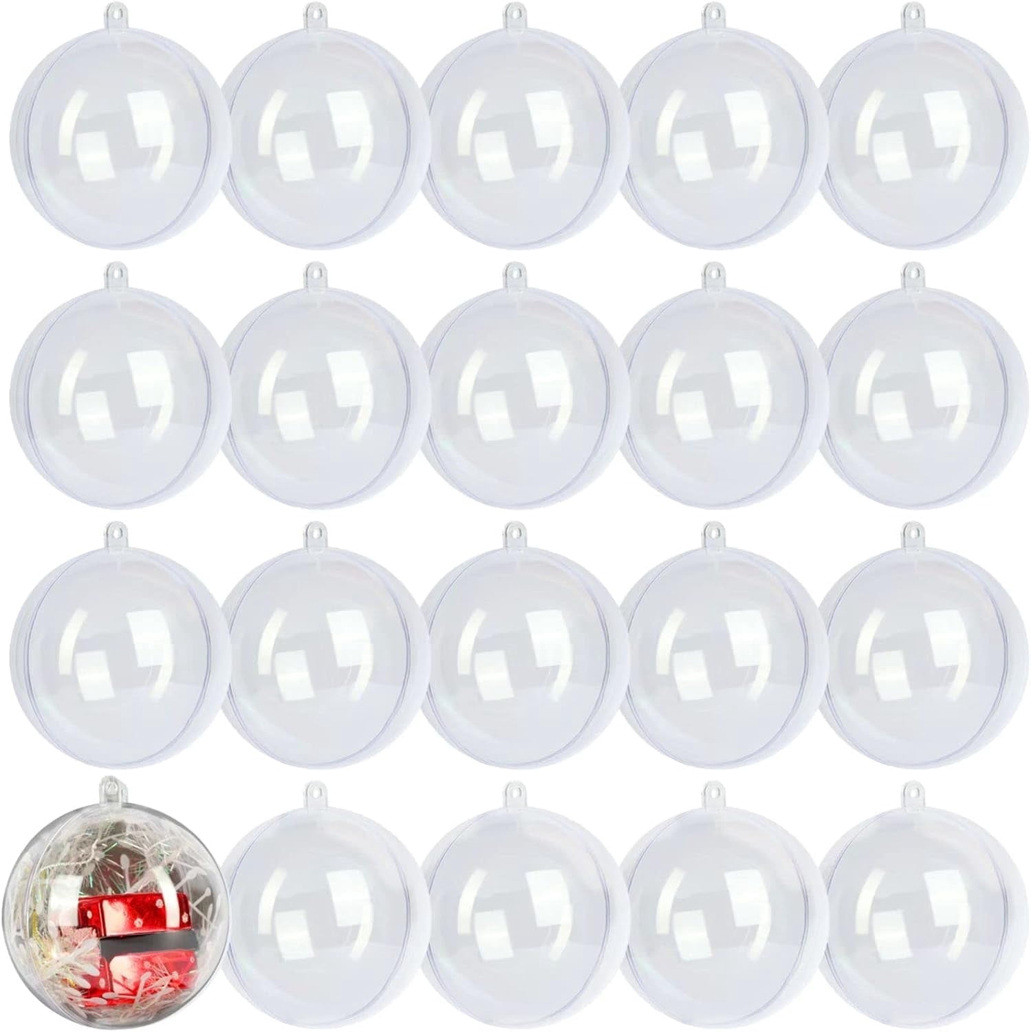 TETOU 20Pcs Christmas Ornaments Balls, 80mm Clear Plastic Fillable Ornament for Crafts, Clear Acrylic DIY Ornaments for Christmas Tree Holiday Wedding Party Home Hanging Decor