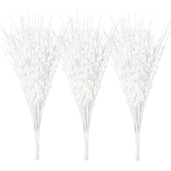 TETOU 24-Pack White Artificial Glitter Berry Stem Ornaments,17 Inch Bead Sticks Glittery Twigs Picks Branches for DIY Christmas Tree Wreath Holiday Home Indoor Winter Wedding Party Decoration
