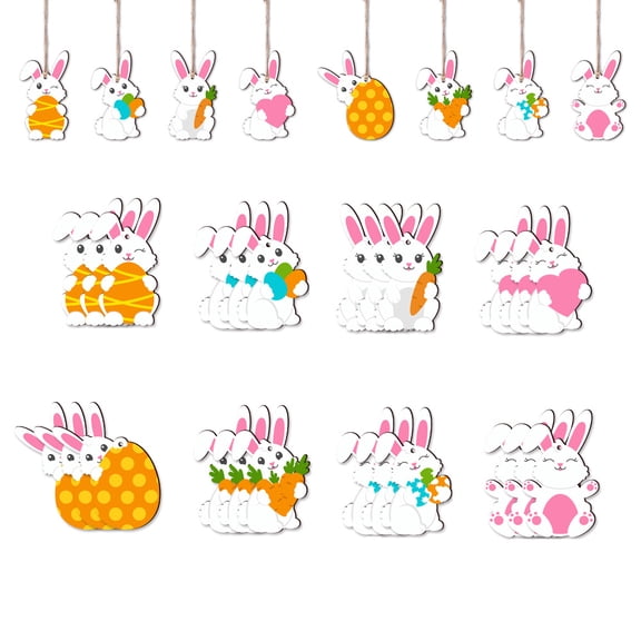 TETOU 24pcs Easter Wooden Hanging Ornaments Gnome Bunny Cutouts Wooden Slice Home Spring Easter Decor - Rabbit
