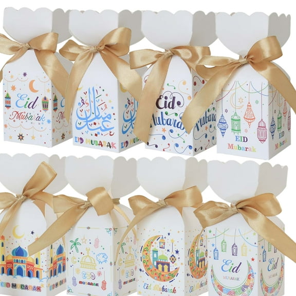 TETOU 24pcs Eid Mubarak Vase Shaped Candy Box Muslim Ramadan Party Snack Favors Box