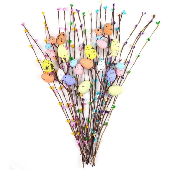 TETOU 26 Pcs Artificial Easter Spray Vine,Pastel Easter Eggs and Berries Twig Branches Decorative Spring Floral Stems for Spring Easter Party Home Floral Arrangement-Centerpiece Wreath Decoration